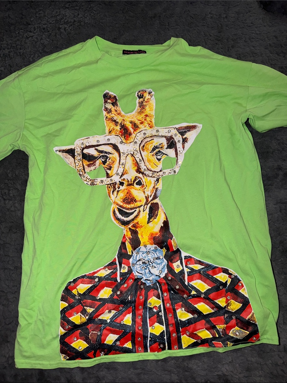 Bright Green Women's Giraffe Graphic Short Sleeve Tee